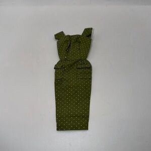 Vintage Barbie Mattel Olive Green White Polka Dots Gold Buttons Sheath Dress
